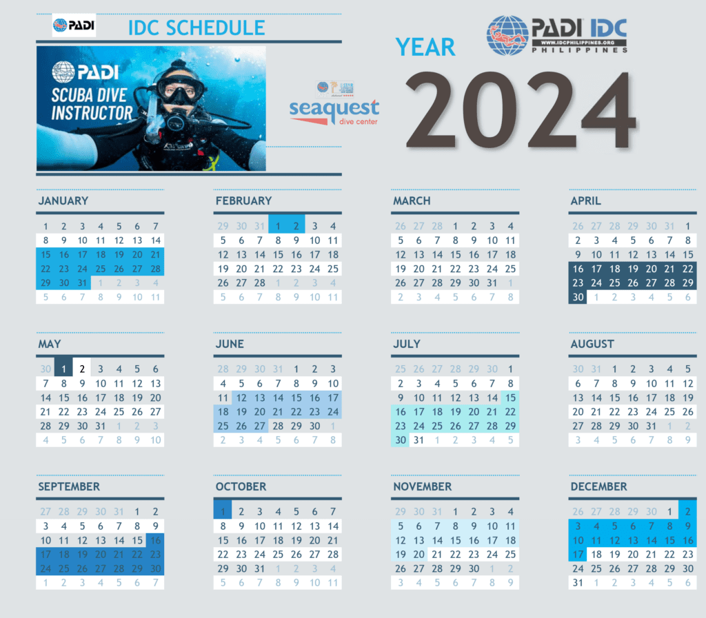 PADI IDC Schedule Panglao, Bohol, 2024